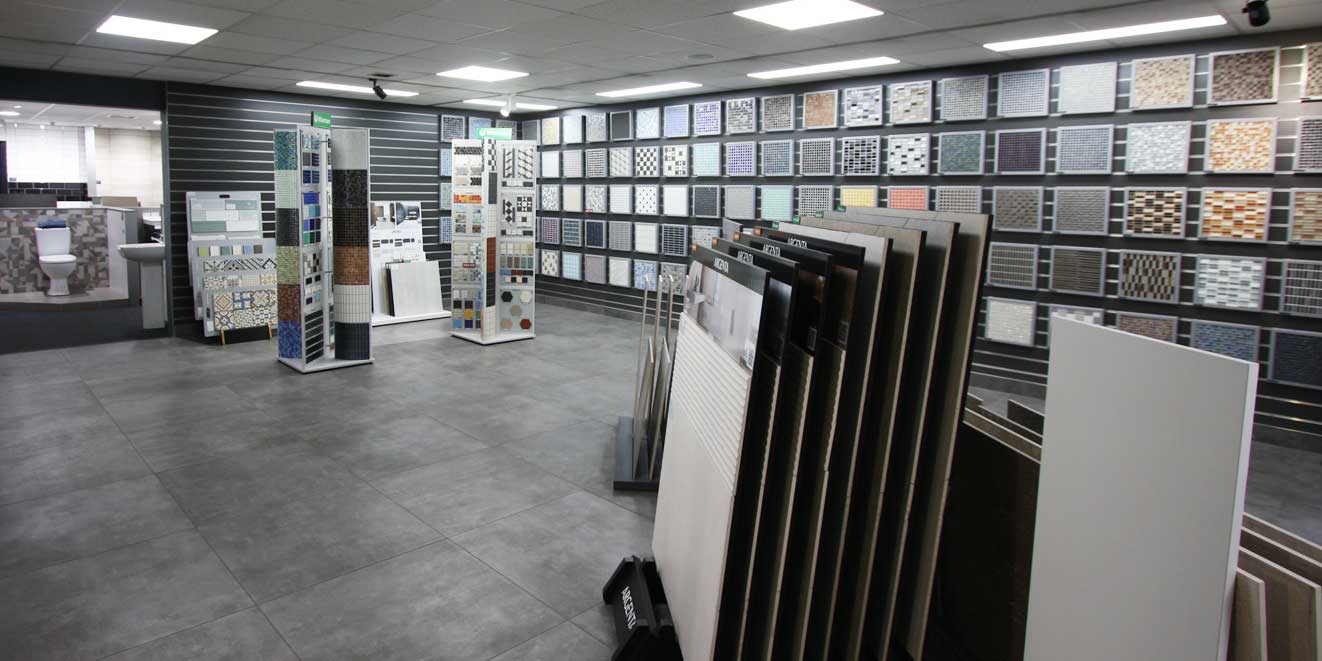 Waxman Tile Showroom looking down towards bays